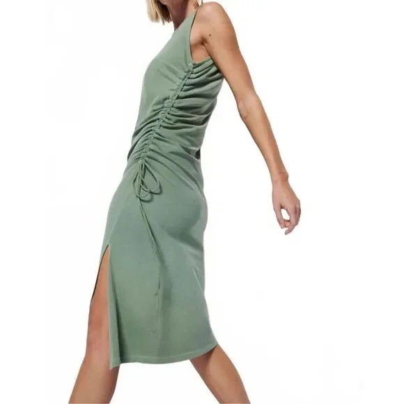 Nation LTD Iris Ruched Crewneck Midi Dress size M Sea Spray Green Sleeveless - Picture 2 of 9